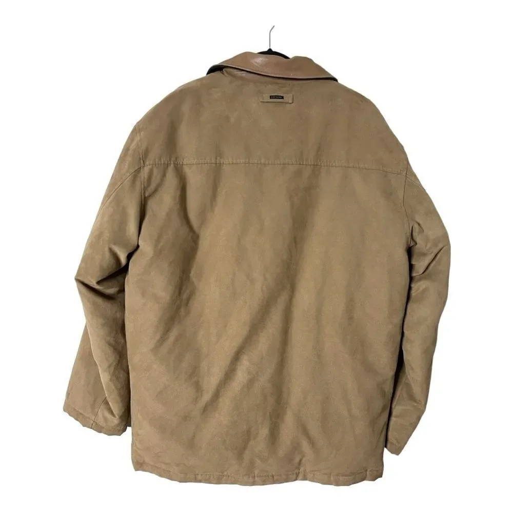 Alex Cannon Men’s Tan Wool Lined Faux‎ Suede Zip Snap Down Jacket Size Large